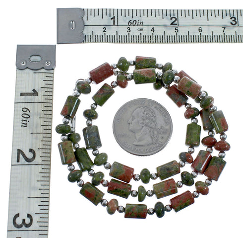 Native American Unakite Sterling Silver Bead Necklace AX128227